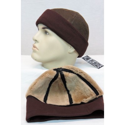 TOBACCO Sheepskin Leather Fur Knit Beanie Cuff Round Bucket Winter Ski Hat MXXL  eb-96365432